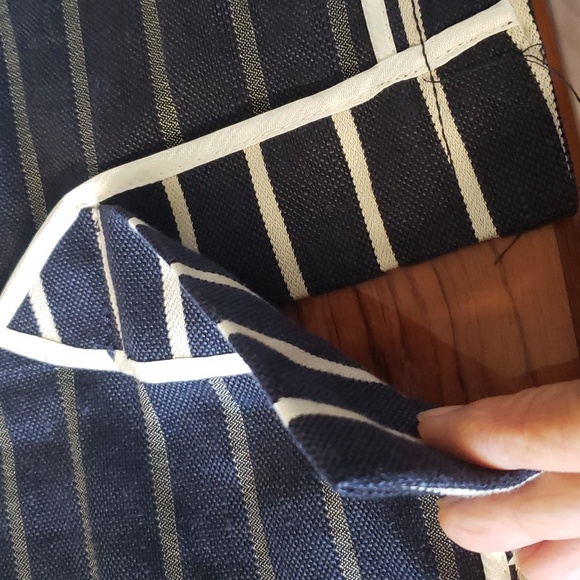 Banana Republic Womens Blazer Navy Blue With Ivory Stripe Italian Linen Sz10 - Picture 14 of 16
